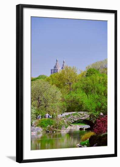 Lake in Central Park in Spring with Dakota Apartments in background, New York City, New York-null-Framed Photographic Print