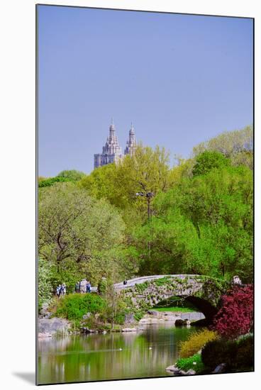 Lake in Central Park in Spring with Dakota Apartments in background, New York City, New York-null-Mounted Photographic Print