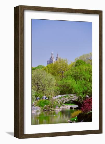 Lake in Central Park in Spring with Dakota Apartments in background, New York City, New York-null-Framed Photographic Print