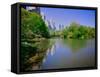 Lake in Central Park in Spring with New York City skyline in background, New York-null-Framed Stretched Canvas