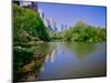 Lake in Central Park in Spring with New York City skyline in background, New York-null-Mounted Photographic Print