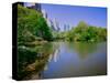 Lake in Central Park in Spring with New York City skyline in background, New York-null-Stretched Canvas