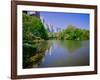 Lake in Central Park in Spring with New York City skyline in background, New York-null-Framed Photographic Print