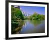 Lake in Central Park in Spring with New York City skyline in background, New York-null-Framed Photographic Print