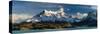 Lake in Front of Mountains, Lake Pehoe, Cuernos Del Paine, Paine Grande, Torres Del Paine Nation...-null-Stretched Canvas