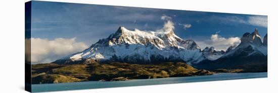 Lake in Front of Mountains, Lake Pehoe, Cuernos Del Paine, Paine Grande, Torres Del Paine Nation...-null-Stretched Canvas