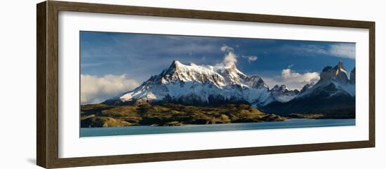 Lake in Front of Mountains, Lake Pehoe, Cuernos Del Paine, Paine Grande, Torres Del Paine Nation...-null-Framed Photographic Print