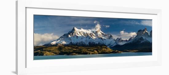 Lake in Front of Mountains, Lake Pehoe, Cuernos Del Paine, Paine Grande, Torres Del Paine Nation...-null-Framed Photographic Print