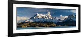 Lake in Front of Mountains, Lake Pehoe, Cuernos Del Paine, Paine Grande, Torres Del Paine Nation...-null-Framed Photographic Print