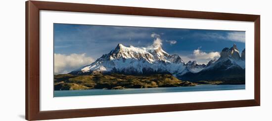 Lake in Front of Mountains, Lake Pehoe, Cuernos Del Paine, Paine Grande, Torres Del Paine Nation...-null-Framed Photographic Print