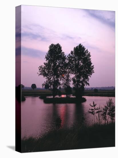 Lake, Island, Trees, Evening Mood-Thonig-Stretched Canvas