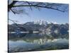 Lake Kochelsee at village Kochel am See during winter, Bavarian Alps. Mt. Herzogstand, Germany-Martin Zwick-Stretched Canvas