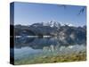 Lake Kochelsee at village Kochel am See during winter, Bavarian Alps. Mt. Herzogstand, Germany-Martin Zwick-Stretched Canvas