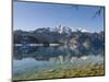 Lake Kochelsee at village Kochel am See during winter, Bavarian Alps. Mt. Herzogstand, Germany-Martin Zwick-Mounted Photographic Print