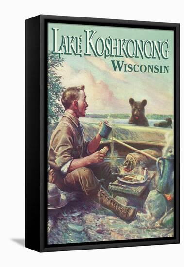 Lake Koshkonong, Wisconsin - Camping Scene-Lantern Press-Framed Stretched Canvas