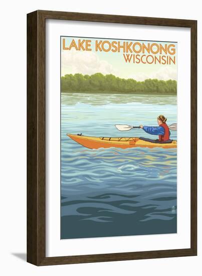 Lake Koshkonong, Wisconsin - Kayak Scene-Lantern Press-Framed Art Print