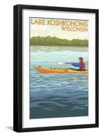 Lake Koshkonong, Wisconsin - Kayak Scene-Lantern Press-Framed Art Print