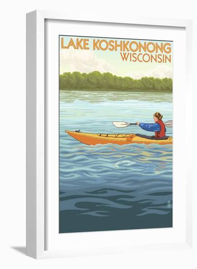 Lake Koshkonong, Wisconsin - Kayak Scene-Lantern Press-Framed Art Print