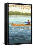 Lake Koshkonong, Wisconsin - Kayak Scene-Lantern Press-Framed Stretched Canvas