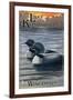 Lake Koshkonong, Wisconsin - Loons-Lantern Press-Framed Art Print