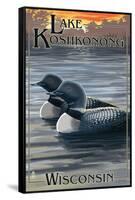 Lake Koshkonong, Wisconsin - Loons-Lantern Press-Framed Stretched Canvas