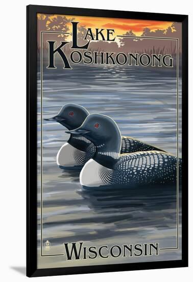 Lake Koshkonong, Wisconsin - Loons-Lantern Press-Framed Art Print