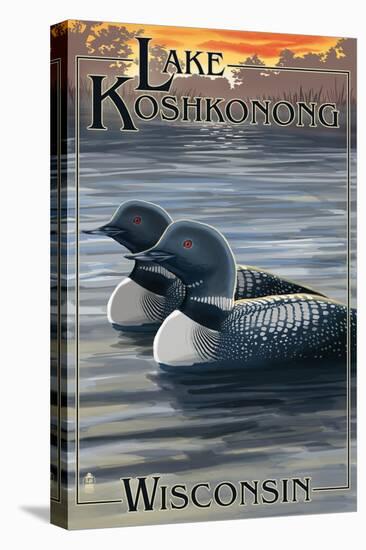 Lake Koshkonong, Wisconsin - Loons-Lantern Press-Stretched Canvas