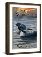 Lake Koshkonong, Wisconsin - Loons-Lantern Press-Framed Art Print