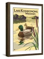 Lake Koshkonong, Wisconsin - Mallard Ducks-Lantern Press-Framed Art Print