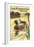 Lake Koshkonong, Wisconsin - Mallard Ducks-Lantern Press-Framed Art Print