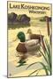 Lake Koshkonong, Wisconsin - Mallard Ducks-Lantern Press-Mounted Art Print