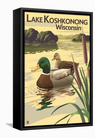 Lake Koshkonong, Wisconsin - Mallard Ducks-Lantern Press-Framed Stretched Canvas