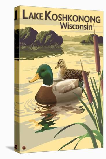 Lake Koshkonong, Wisconsin - Mallard Ducks-Lantern Press-Stretched Canvas