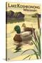 Lake Koshkonong, Wisconsin - Mallard Ducks-Lantern Press-Stretched Canvas