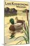 Lake Koshkonong, Wisconsin - Mallard Ducks-Lantern Press-Mounted Art Print