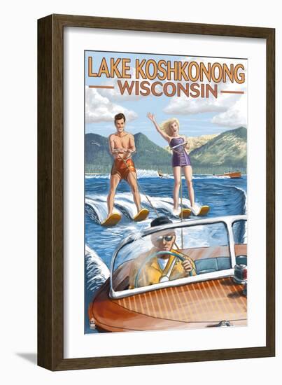 Lake Koshkonong, Wisconsin - Water Skiing Scene-Lantern Press-Framed Art Print