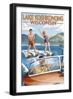 Lake Koshkonong, Wisconsin - Water Skiing Scene-Lantern Press-Framed Art Print