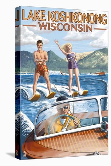 Lake Koshkonong, Wisconsin - Water Skiing Scene-Lantern Press-Stretched Canvas