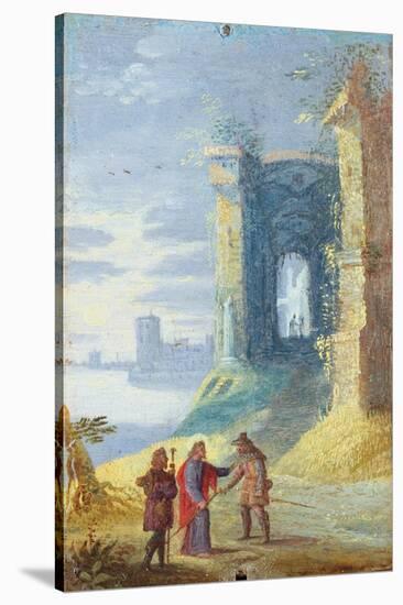 Lake Landscape with Christ Between the Two Disciples of Emmaus-null-Stretched Canvas