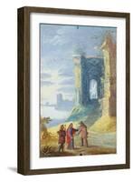 Lake Landscape with Christ Between the Two Disciples of Emmaus-null-Framed Art Print