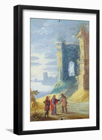 Lake Landscape with Christ Between the Two Disciples of Emmaus-null-Framed Art Print