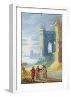 Lake Landscape with Christ Between the Two Disciples of Emmaus-null-Framed Art Print