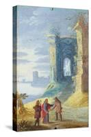 Lake Landscape with Christ Between the Two Disciples of Emmaus-null-Stretched Canvas