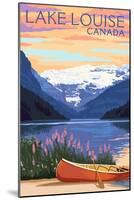 Lake Louise, Canada - Victoria Glacier - Lake Scene & Canoe - Lantern Press Artwork-Lantern Press-Mounted Art Print