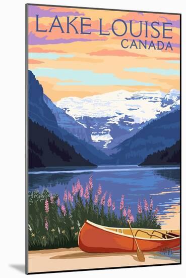 Lake Louise, Canada - Victoria Glacier - Lake Scene & Canoe - Lantern Press Artwork-Lantern Press-Mounted Art Print