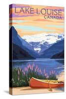 Lake Louise, Canada - Victoria Glacier - Lake Scene & Canoe - Lantern Press Artwork-Lantern Press-Stretched Canvas