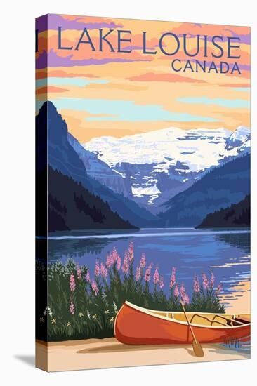 Lake Louise, Canada - Victoria Glacier - Lake Scene & Canoe - Lantern Press Artwork-Lantern Press-Stretched Canvas