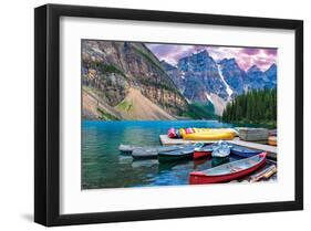 Lake Louise-Canoes on the Lake-null-Framed Art Print