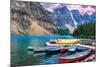 Lake Louise-Canoes on the Lake-null-Mounted Art Print