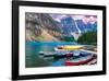 Lake Louise-Canoes on the Lake-null-Framed Art Print
